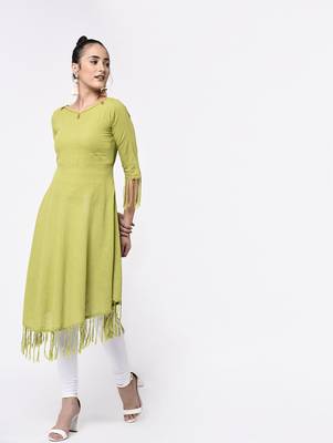 Green Women's Cotton Slub Printed A-Line Kurta 2