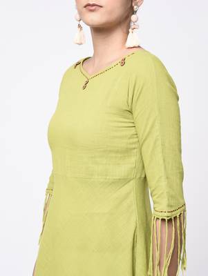 Green Women's Cotton Slub Printed A-Line Kurta 4