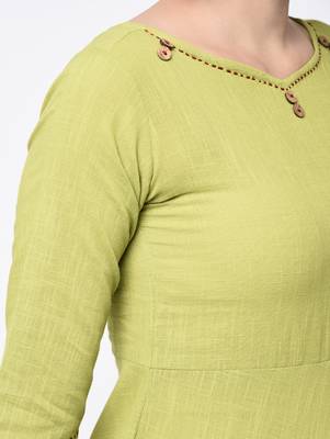 Green Women's Cotton Slub Printed A-Line Kurta 5
