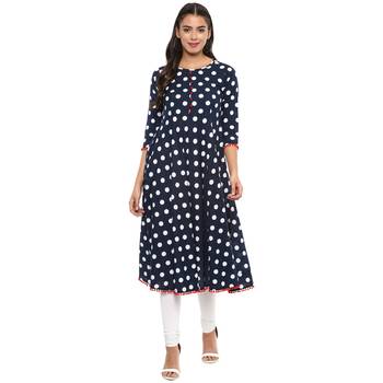Blue Polka Women's Cotton Polka Print Anarkali Kurta 1