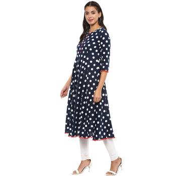 Blue Polka Women's Cotton Polka Print Anarkali Kurta 2