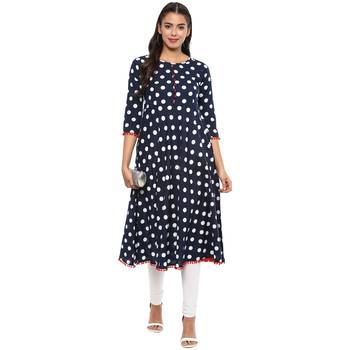 Blue Polka Women's Cotton Polka Print Anarkali Kurta 4