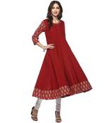 Mehroon Women's Cotton Printed Anarkali Kurta