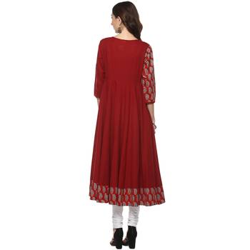 Mehroon Women's Cotton Printed Anarkali Kurta 3