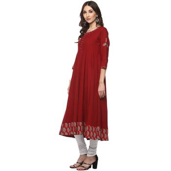 Mehroon Women's Cotton Printed Anarkali Kurta 4