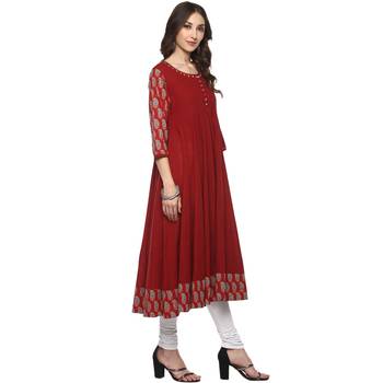 Mehroon Women's Cotton Printed Anarkali Kurta 5