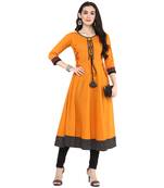 Mustard Women's Cotton Embroidered Anarkali Kurta