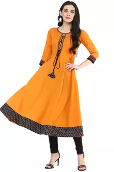 Mustard Women's Cotton Embroidered Anarkali Kurta