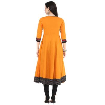 Mustard Women's Cotton Embroidered Anarkali Kurta 3