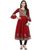 Maroon Women's Cotton Patch Work Anarkali Kurta