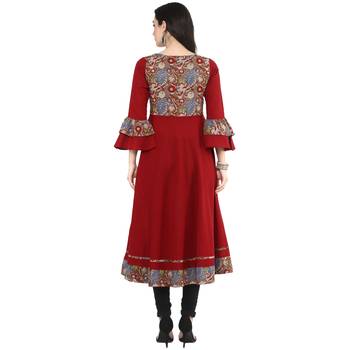 Maroon Women's Cotton Patch Work Anarkali Kurta 3