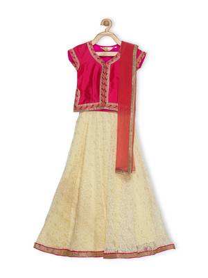 Cream Embroidered Net Stitched Lehenga 1
