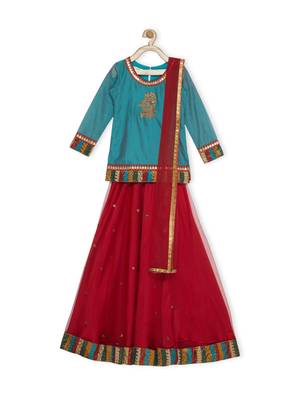 Maroon Embroidered Faux Net Stitched Lehenga 1
