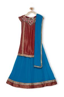 Blue Embroidered Faux Georgette Stitched Lehenga