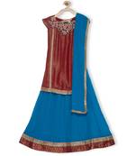 Blue Embroidered Faux Georgette Stitched Lehenga