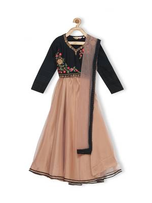 Beige Embroidered Faux Net Stitched Lehenga 1