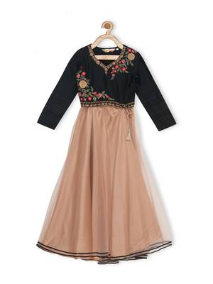 Beige Embroidered Faux Net Stitched Lehenga 2