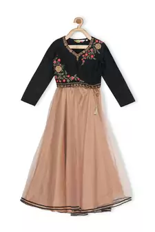 Beige Embroidered Faux Net Stitched Lehenga