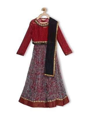 Multicolor Embroidered Faux Chiffon Stitched Lehenga 1