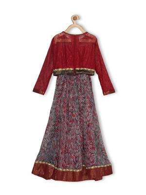Multicolor Embroidered Faux Chiffon Stitched Lehenga 3