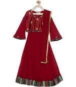 Maroon Embroidered Faux Georgette Stitched Lehenga