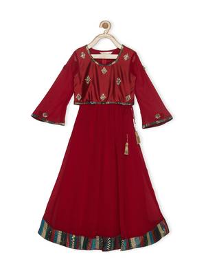Maroon Embroidered Faux Georgette Stitched Lehenga 2