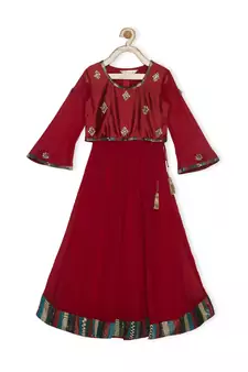 Maroon Embroidered Faux Georgette Stitched Lehenga