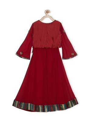 Maroon Embroidered Faux Georgette Stitched Lehenga 3