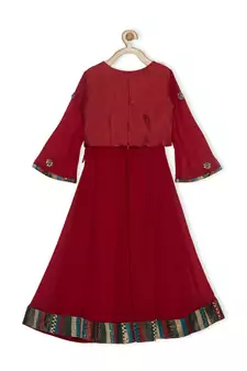 Maroon Embroidered Faux Georgette Stitched Lehenga