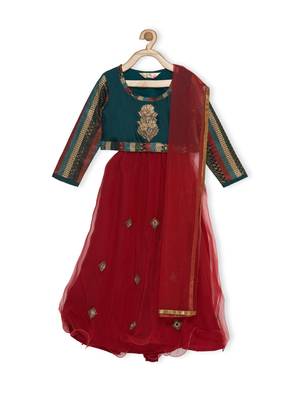 Maroon Embroidered Faux Net Stitched Lehenga 1