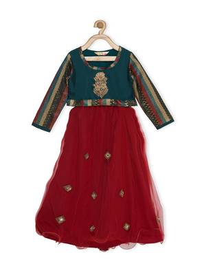 Maroon Embroidered Faux Net Stitched Lehenga 2
