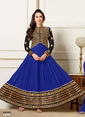 Blue embroidered georgette semi-stitched salwar with dupatta 1