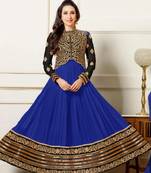 Blue embroidered georgette semi-stitched salwar with dupatta