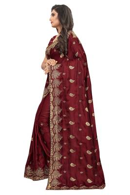 Maroon embroidered fancy fabric saree with blouse 2