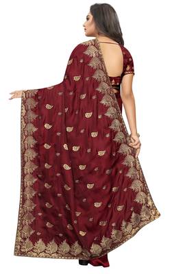Maroon embroidered fancy fabric saree with blouse 3