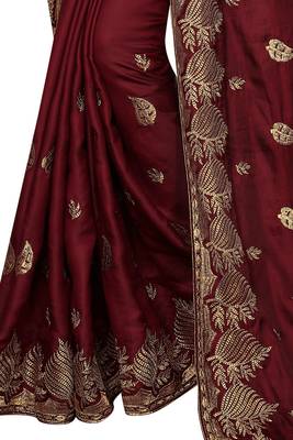 Maroon embroidered fancy fabric saree with blouse 5