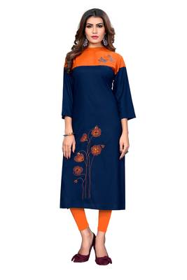 Blue plain rayon kurti 1