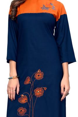 Blue plain rayon kurti 5