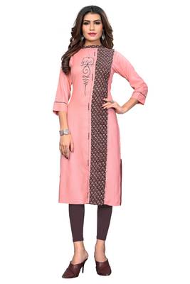 Light-peach printed rayon kurti 1