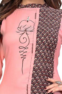 Light-peach printed rayon kurti 5
