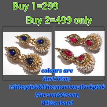 Buy 2 blue and Dark pink Double Gota earring 1
