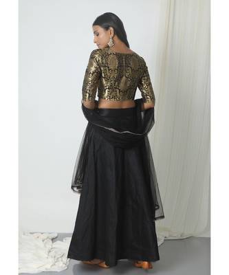 Black Brocade Choli Lehenga Set 3