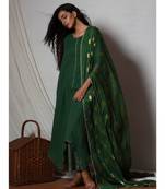 Cocktail Green Kurta with Kota Silk Farshi Pant and Chiffon Bordered Dupatta