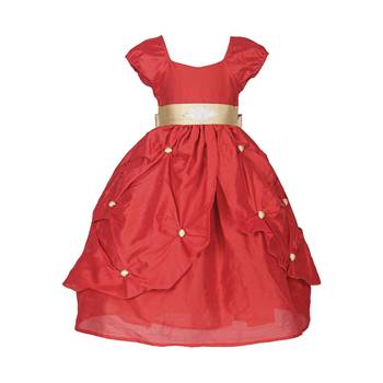 Red Plain Raw Silk Kids Girl Gowns 1