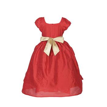 Red Plain Raw Silk Kids Girl Gowns 2