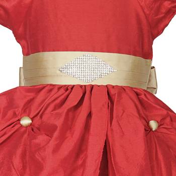 Red Plain Raw Silk Kids Girl Gowns 3