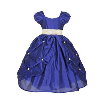 Blue Plain Raw Silk Kids Girl Gowns 1