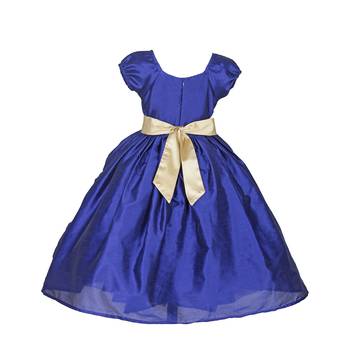 Blue Plain Raw Silk Kids Girl Gowns 2