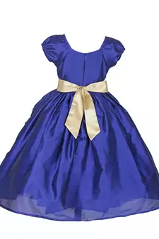 Blue Plain Raw Silk Kids Girl Gowns