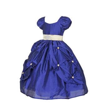 Blue Plain Raw Silk Kids Girl Gowns 3